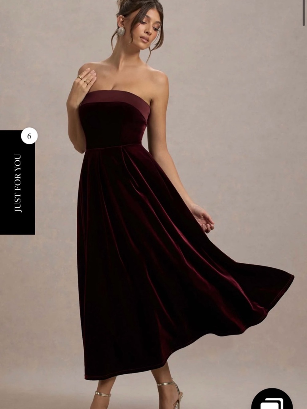 Club L London Strapless Velvet Midi Dress in Wine